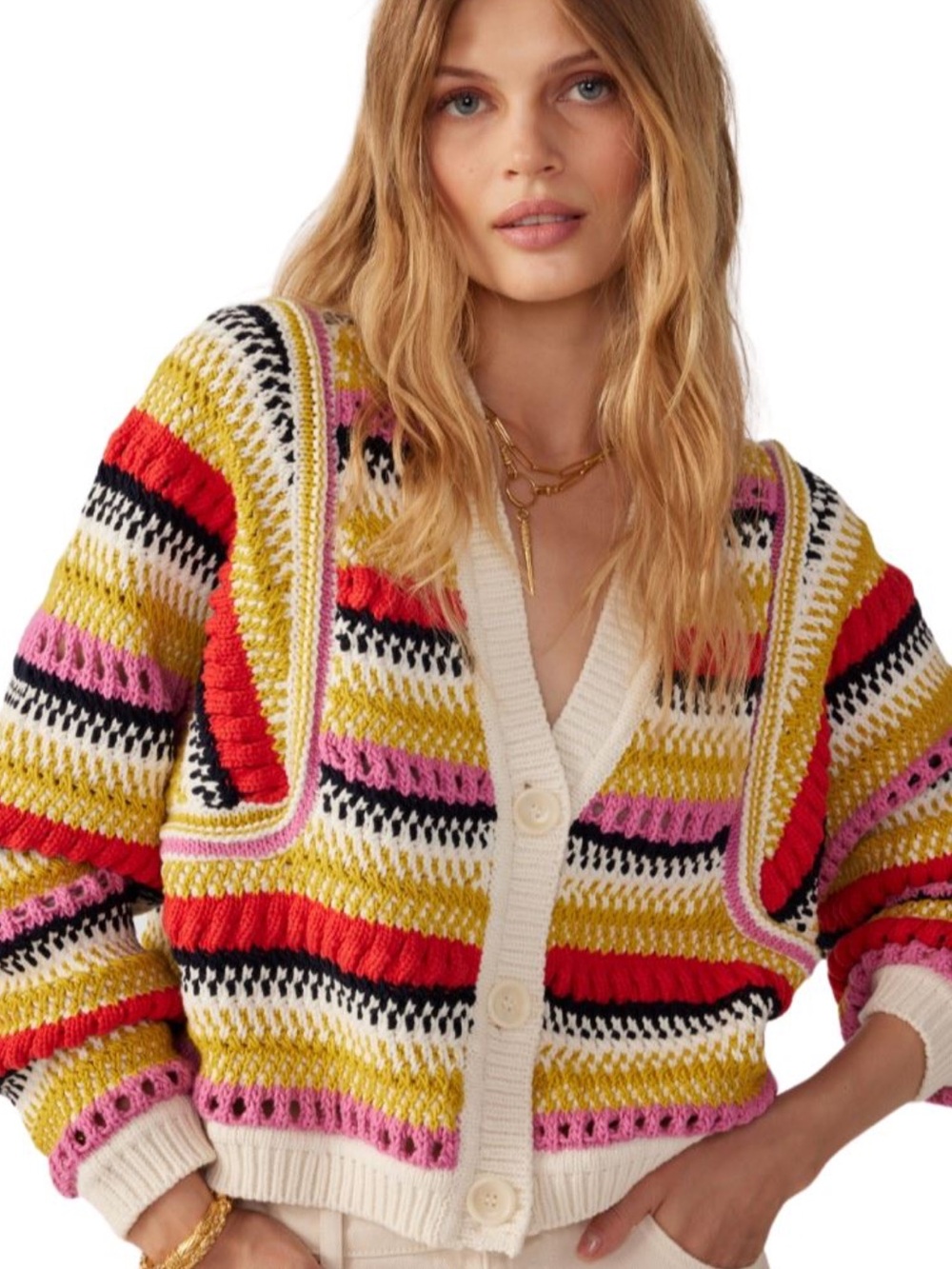 NWOT Ba&sh Striped Colourful Reversible Cardigan Sweater